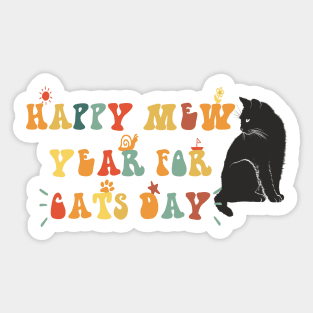 Happy Mew Year for Cats Day, Black cat Sticker